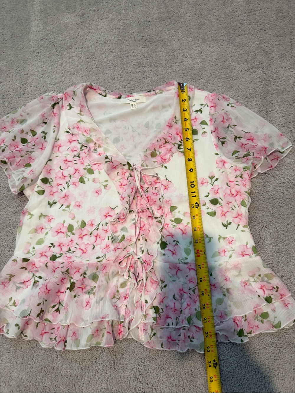 Hanae Mori Pink Floral Tie-Front Chiffon Blouse - Picture 5 of 7